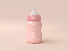 Pink Baby Bottle Milk Cartoon Style 3d Rendering