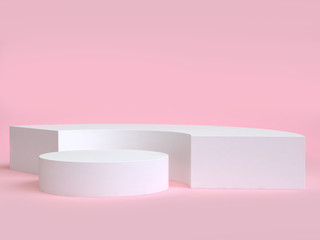 white curve and circle shape minimal pink scene 3d rendering