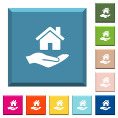 Poster - Home insurance white icons on edged square buttons