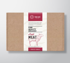 Wall Mural - fine quality organic lamb craft cardboard box. abstract vector meat paper container with label cover