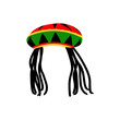 Jamaican rasta hat with dreadlocks. Reggae style avatar. Isolated on white background. Vector.