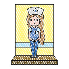 Wall Mural - doodle nice nurse with hairstyle and professional uniform