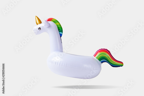 Fotografía Inflatable unicorn pool toy on white background