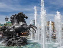 Fountain Four Seasons With Horses On Manezh Square In Alexander Garden In Moscow