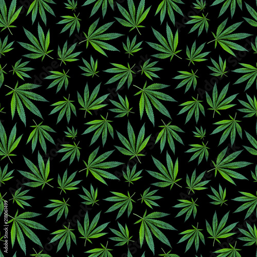 seamless pattern marijuana leaves on black background. cannabis ...