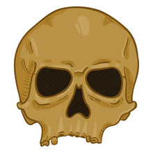 Vector Cartoon Illustration - Old Brown Human Skull