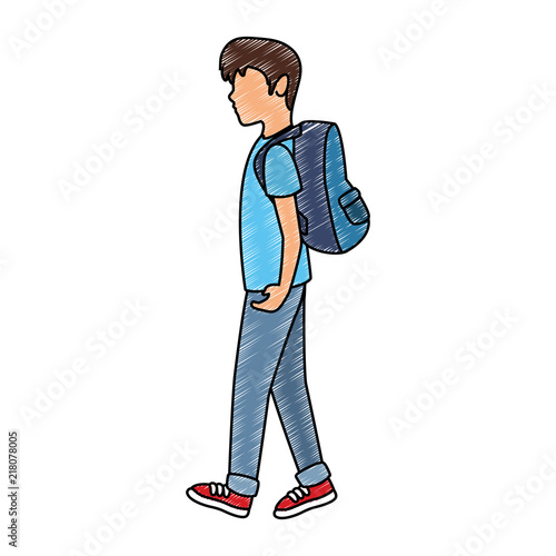 Young man with backpack vector illustration graphic design Buy this