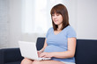 © Di Studio - pregnancy concept - pregnant woman using laptop in living room