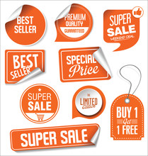 Orange Sale Stickers Vector Illustration Collection