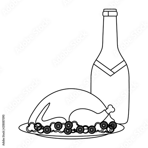 Roasted Turkey And Champagne Bottle Over White Background Vector Illustration Buy This Stock Vector And Explore Similar Vectors At Adobe Stock Adobe Stock