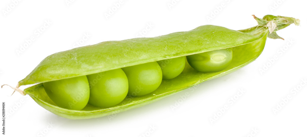 Green peas in the pod isolated on white - obrazy, fototapety, plakaty 