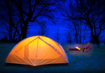 glowing tent camping