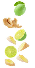 Poster - Flying lime and ginger isolated on white