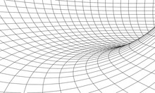 Tunnel Or Wormhole. Vector Abstract Background. 3D Tunnel Grid. Futuristic Perspective Grid Background Texture.