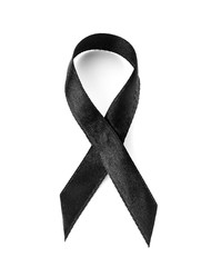 Black ribbon on white background. Funeral accessory