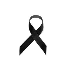 black ribbon on white background. funeral accessory