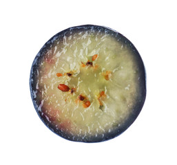 half of fresh ripe blueberry on white background