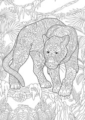 Wall Mural - Coloring Page. Coloring Book. Colouring picture with Black Panther. 