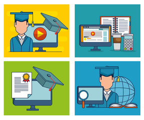 Wall Mural - education on line set icons vector illustration design