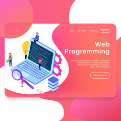 Wall Mural - web programming isometric landing page illustration