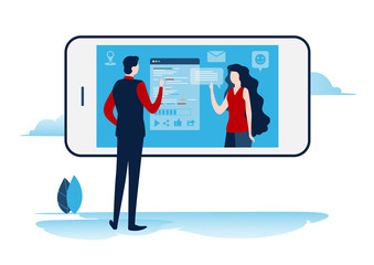 Wall Mural - social networks. virtual communication. online community. chat, send message, e-mail. flat cartoon m
