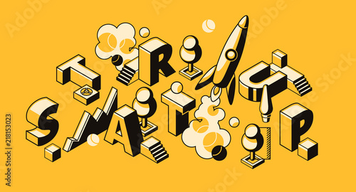 Fotomural Startup business vector illustration of rocket or project launch