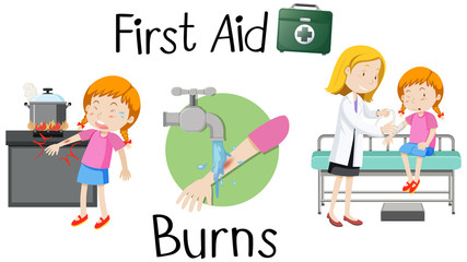 Wall Mural - A girl with burn arm first aid