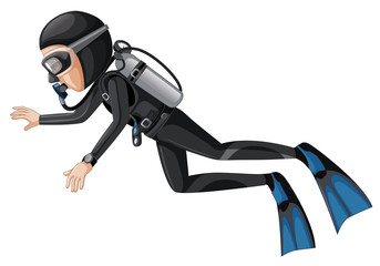 Wall Mural - A scuba diver on white background