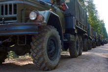 A Column Of Russian Military Vehicles