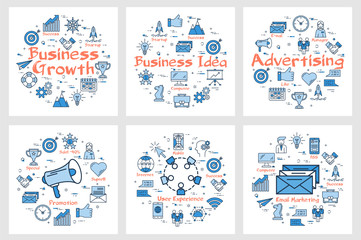 Wall Mural - Business banners with icons in square set