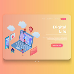 Wall Mural - modern flat isometric concept of digital life illustration, landing page design