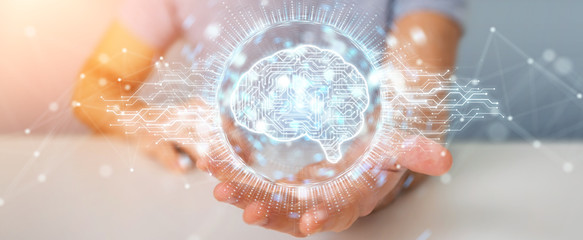 Poster - Businessman using digital artificial intelligence icon hologram 3D rendering