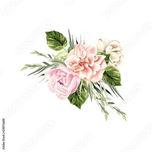 A beautiful watercolor bouquet  with peony and rose.