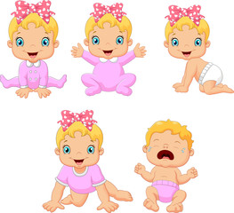 Wall Mural - Cartoon little baby girl in different expressions