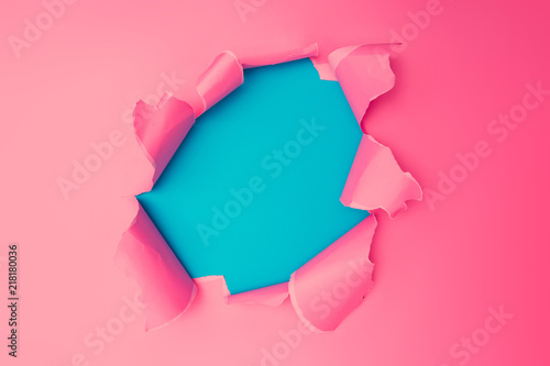 Vivid Pink Torn Paper Burst Hole Background Minimal Abstract