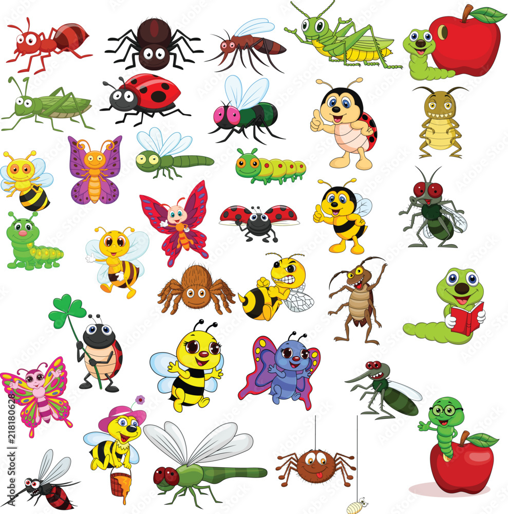 Cartoon insects collection set - obrazy, fototapety, plakaty 