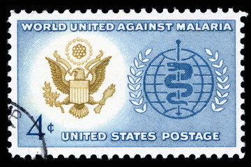 Vintage 1962 United States of America 4 cents cancelled postage stamp showing World Unite Against Malaria