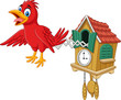 Cuckoo clock with red bird chirping