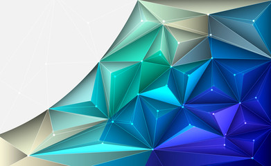 Vector 3D Illustration Geometric, Polygon, Line,Triangle pattern shape with molecule structure. Polygonal with yellow, green, blue background. Abstract science, futuristic, network connection concept