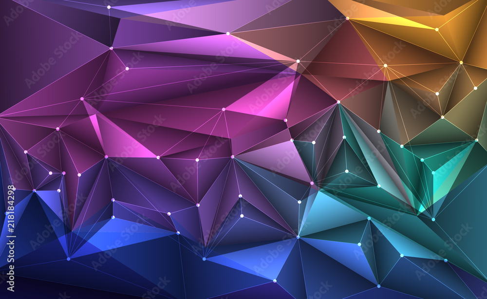 Vector 3d Illustration Geometric Polygon Line Triangle Pattern Shape With Molecule Structure Polygonal With Blue Purple Yellow Background Abstract Science Futuristic Network Connection Concept Behang Vector 3d Illustration Geometric Polygon Line Triangle Pattern Shape With Molecule Structure Polygonal With Blue Purple Yellow Background Abstract Science Futuristic Network Connection Concept Behang