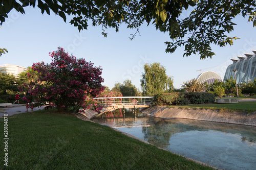 Fotografía Valencia, Spain Gardens in the old dry riverbed of the Turia river, water reflection