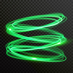 Wall Mural - green neon light circles. vector abstract shiny trace or spiral twirl trail with shine sparkle effec
