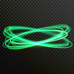 Wall Mural - green sparkle light circles or spin twirl with glow effect. vector abstract shiny trace or spiral tr