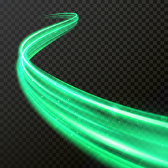 Wall Mural - green light wave trail vector abstract shiny neon glow trace