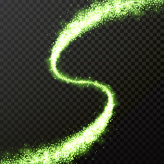 Wall Mural - green glitter particles wave or vector light glow comet trail with sparkling light effect
