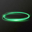 Green neon light circle vector shiny trace or spiral twirl trail with shine sparkle effect for fashion cosmetic design