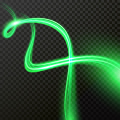 Wall Mural - green glow light comet trails in twirl effect with vector shiny neon light wave