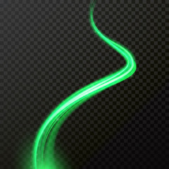 Wall Mural - green comet glow light trail or wave trace with vector shiny neon particles