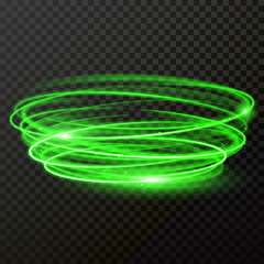 Wall Mural - green neon light twirl circle vector shiny trace or spiral trail with shine sparkle effect