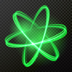 Wall Mural - green glowing light circles or spin twirl with star glow effect. vector abstract shiny neon trace or